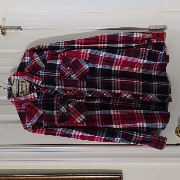 ROEBUCK & CO. MENS RED PLAID FLANNEL FRONT SNAP SHIRT SIZE XL - Picture 2 of 15